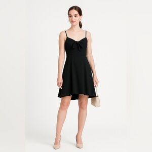 Dressfo Black Bow Front Flare Skirt Thin Strap Little Black Dress Sz M NWT